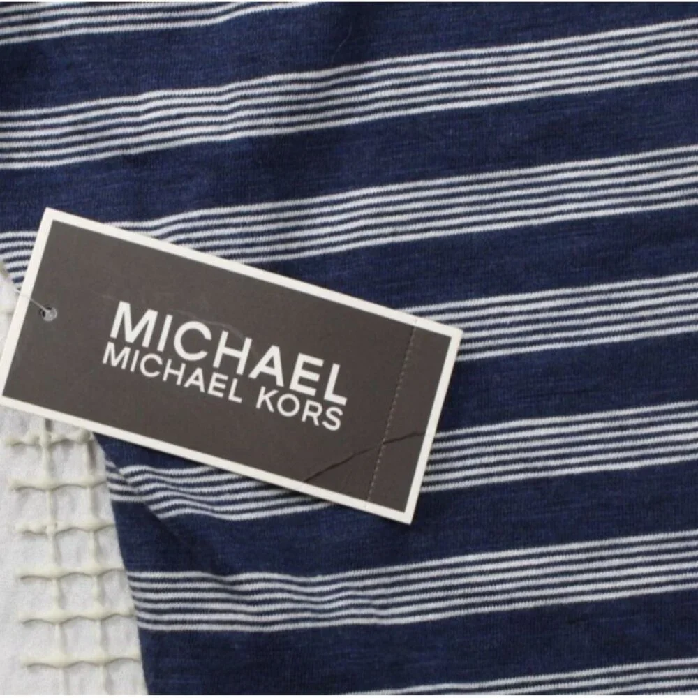 NWT Michael Kors Mens Striped Polo Shirt Large Midnight Blue‎ Cotton